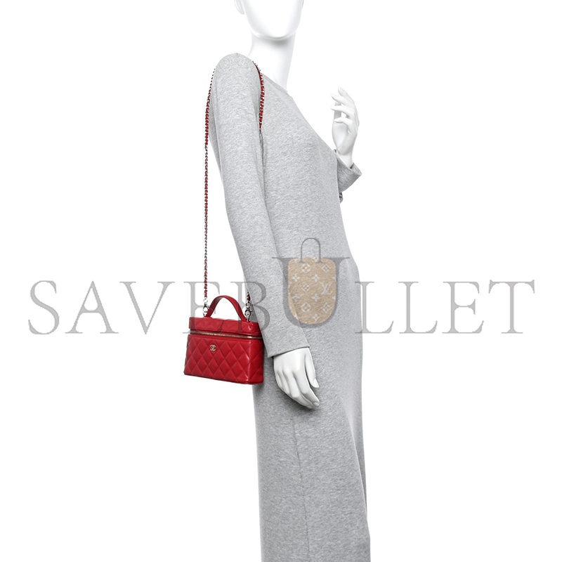 Ch**el master caviar quilted top handle slim vanity with chain red (19*11*5cm)